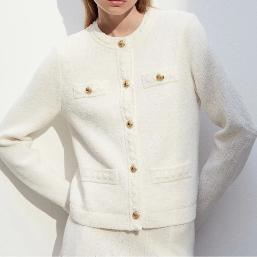 NWT H&M Textured Knit Cardigan Ivory Size L - Picture 1 of 4